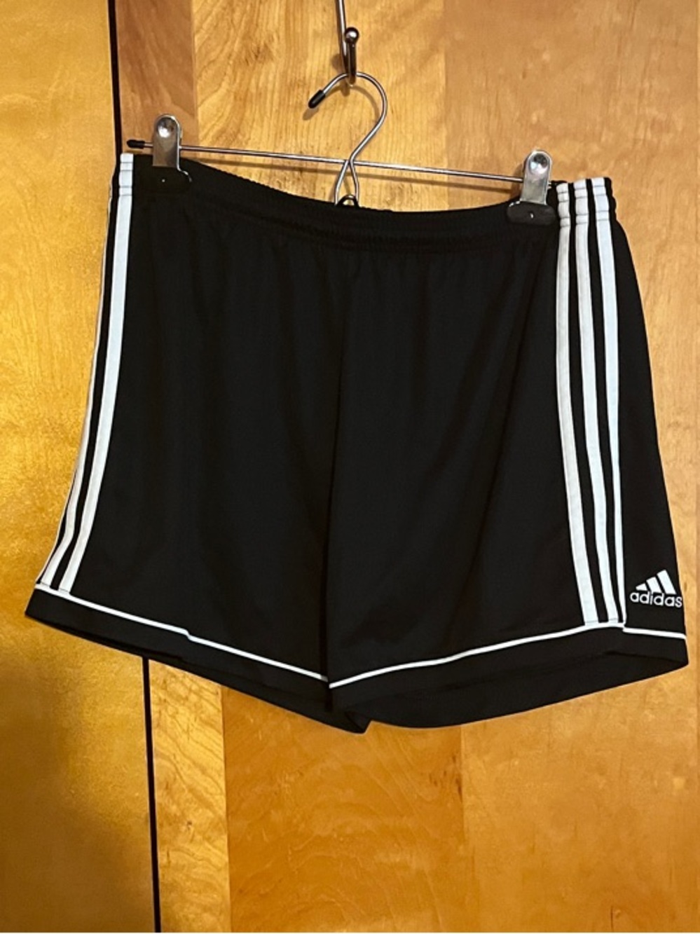 adidas Women’s Black Climalite Athletic Shorts with White Stripes